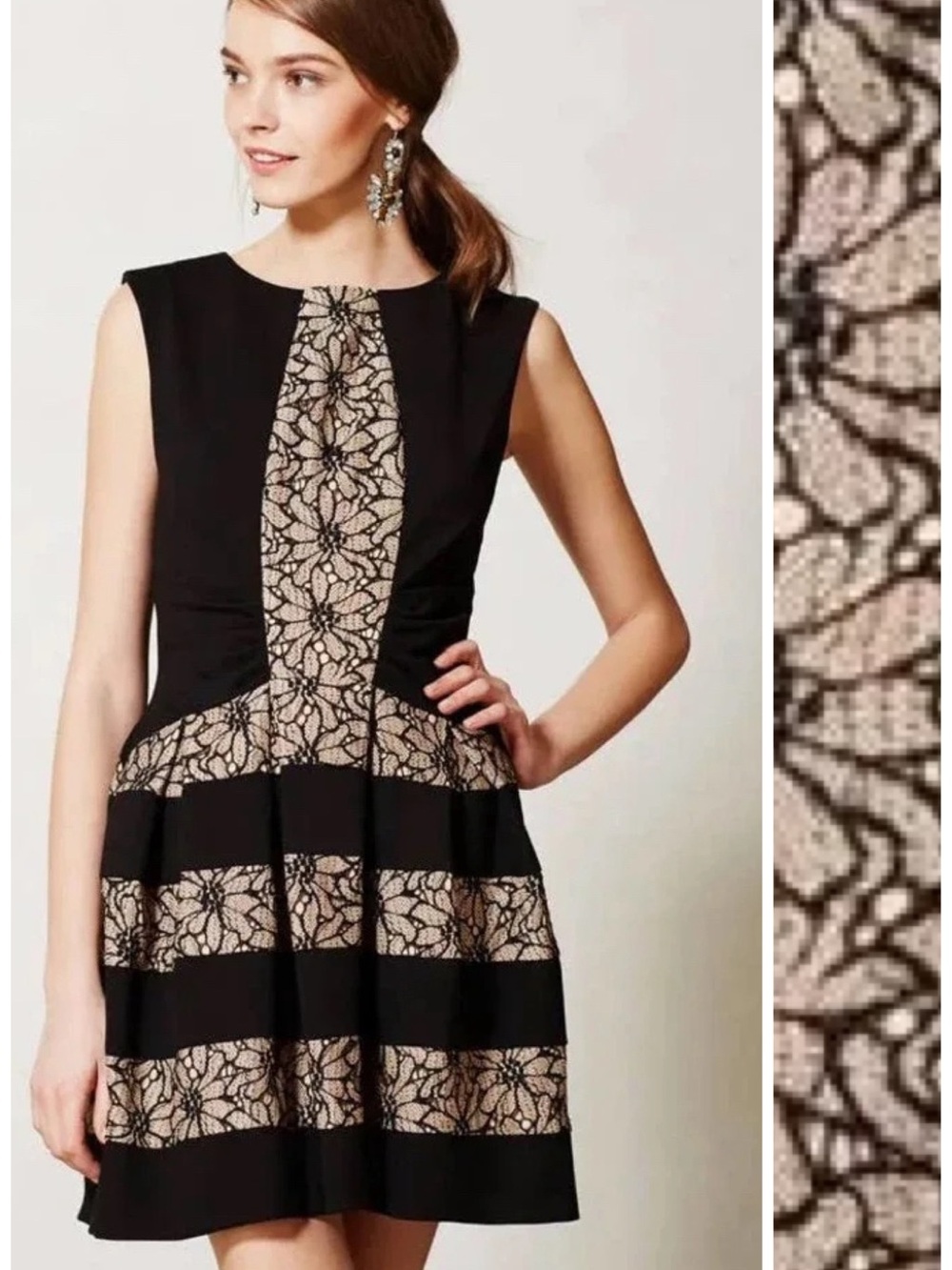 Anthro Eva Franco Black Lace Strata Fit and Flare Mini Cocktail Dress Size 8 EUC